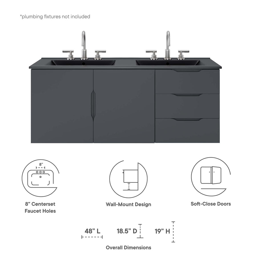 Bellamy 48" Double Sink Bathroom Vanity in Gray Black