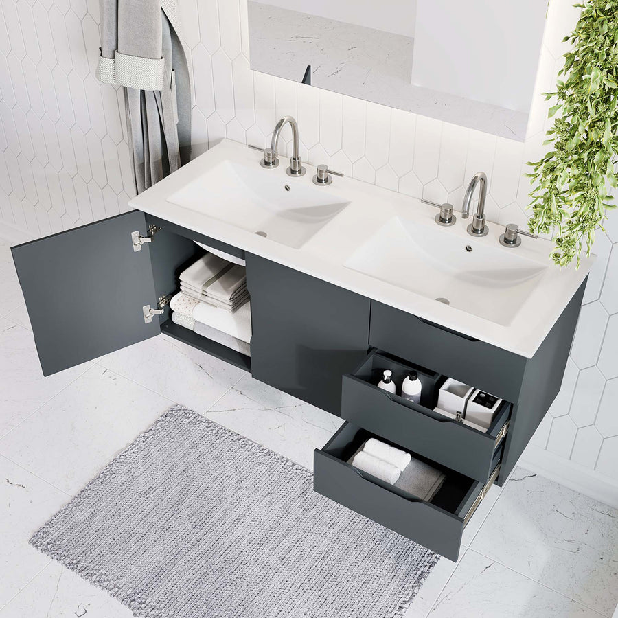 Bellamy 48" Double Sink Bathroom Vanity in Gray White