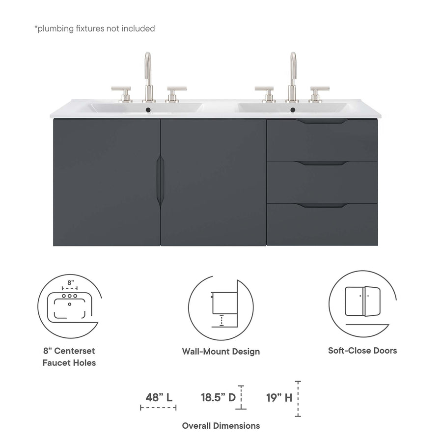 Bellamy 48" Double Sink Bathroom Vanity in Gray White