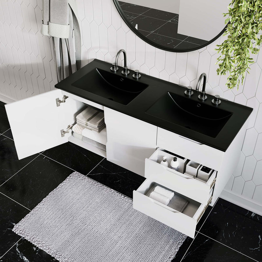 Bellamy 48" Double Sink Bathroom Vanity in White Black