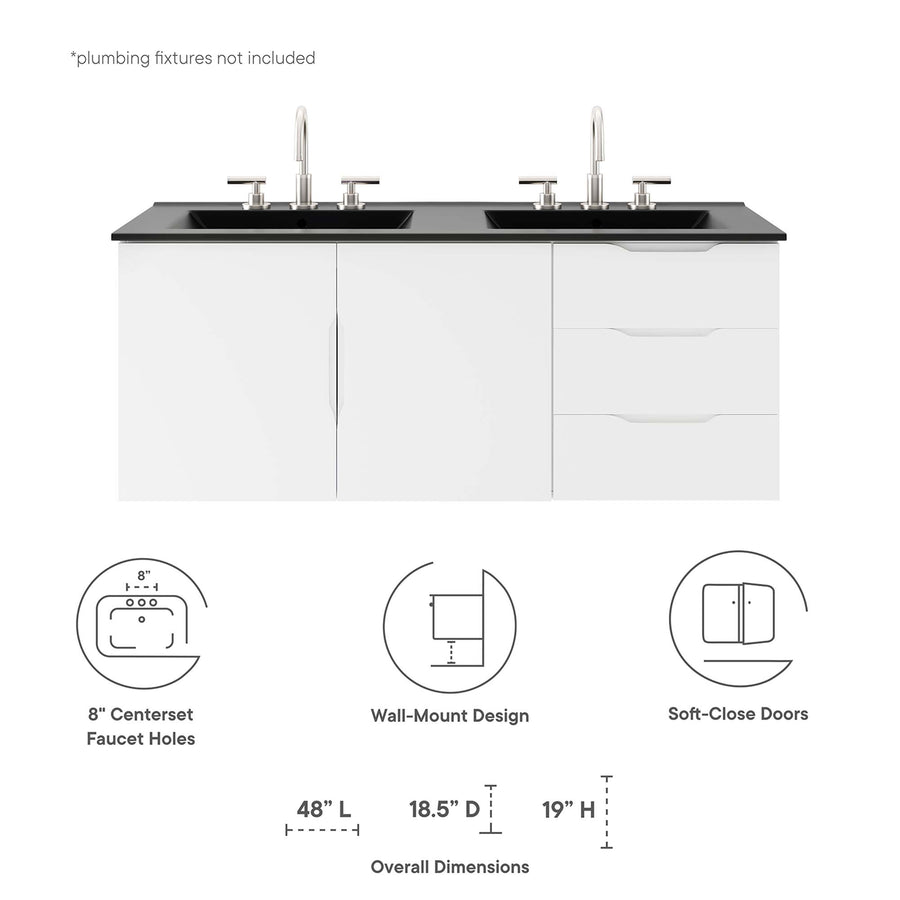 Bellamy 48" Double Sink Bathroom Vanity in White Black