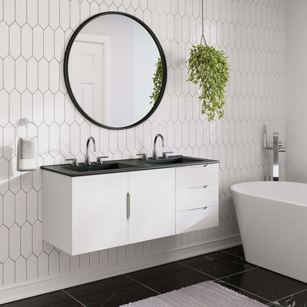 Vitality 48" Double Sink Bathroom Vanity in White Black