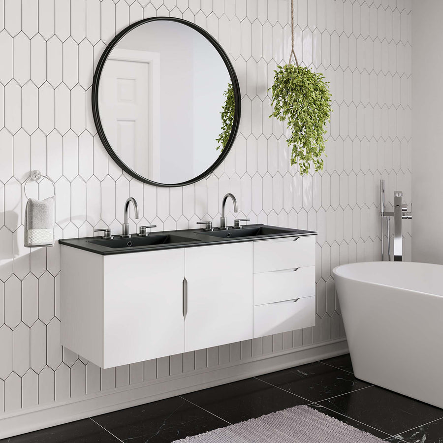 Bellamy 48" Double Sink Bathroom Vanity in White Black