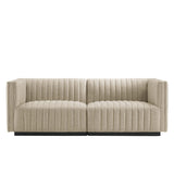 Olive Channel Tufted Upholstered Fabric Loveseat in Black Beige