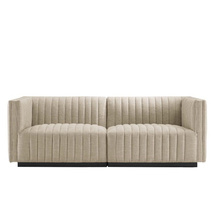 Conjure Channel Tufted Upholstered Fabric Loveseat in Black Beige