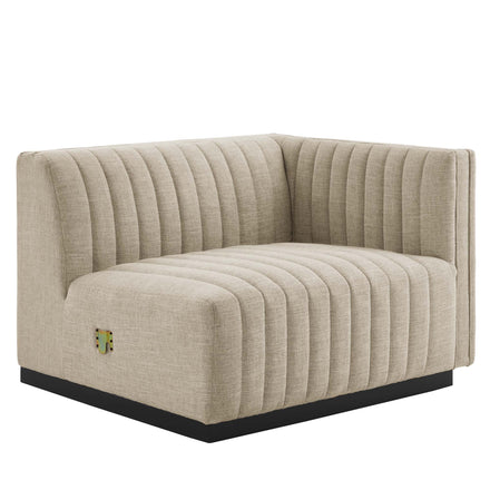 Conjure Channel Tufted Upholstered Fabric Loveseat in Black Beige