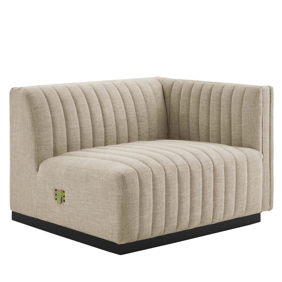 Olive Channel Tufted Upholstered Fabric Loveseat in Black Beige