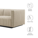 Olive Channel Tufted Upholstered Fabric Loveseat in Black Beige