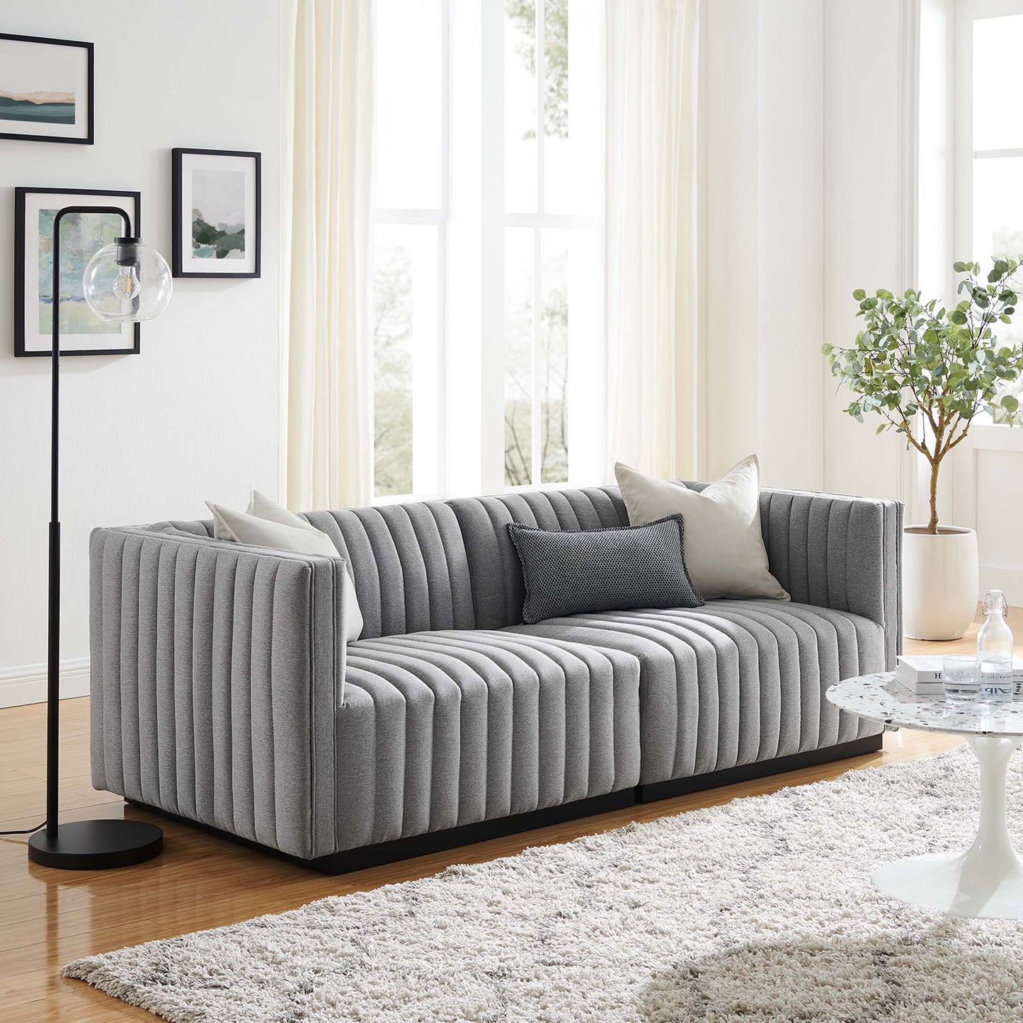 Conjure Channel Tufted Upholstered Fabric Loveseat by Furniture for America