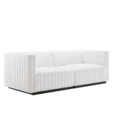 Olive Channel Tufted Upholstered Fabric Loveseat in Black White