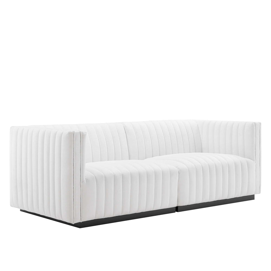 Olive Channel Tufted Upholstered Fabric Loveseat in Black White