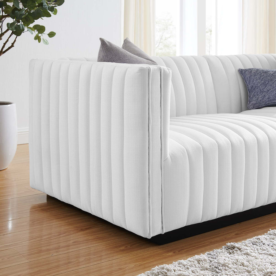 Olive Channel Tufted Upholstered Fabric Loveseat in Black White