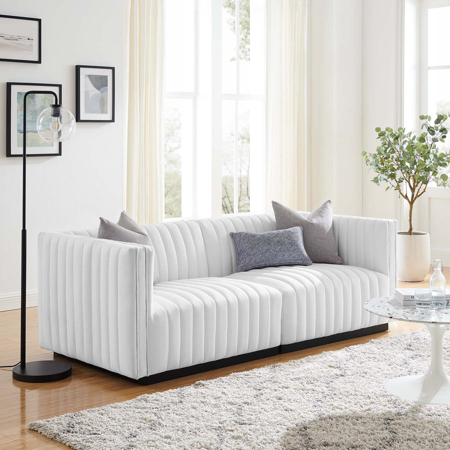 Olive Channel Tufted Upholstered Fabric Loveseat in Black White
