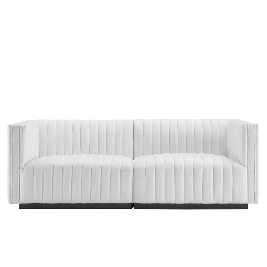 Olive Channel Tufted Upholstered Fabric Loveseat in Black White