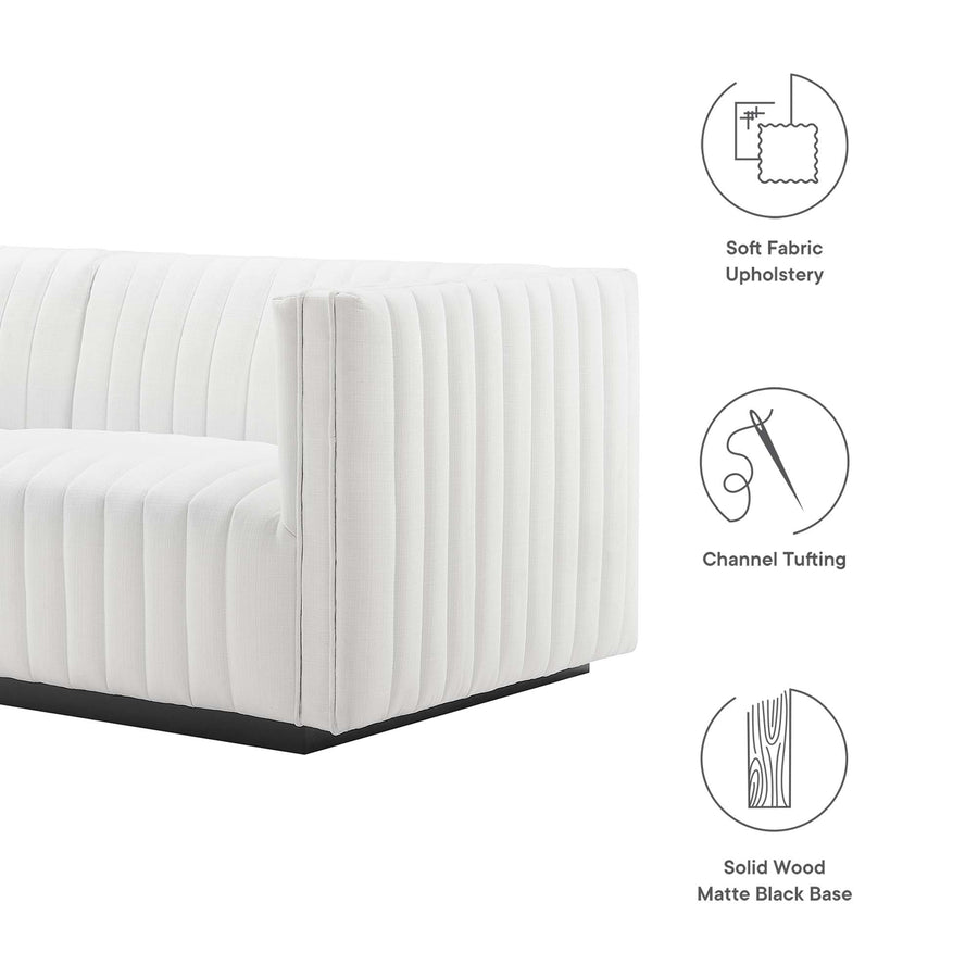 Olive Channel Tufted Upholstered Fabric Loveseat in Black White