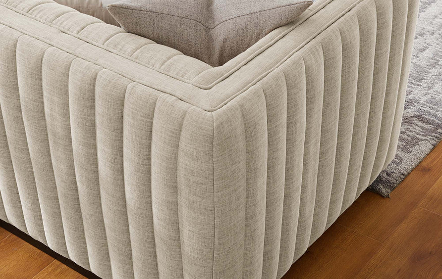 Olive Channel Tufted Upholstered Fabric Sofa in Black Beige