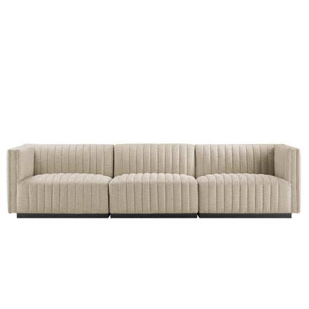 Conjure Channel Tufted Upholstered Fabric Sofa in Black Beige