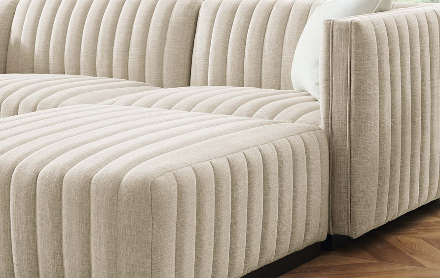 Olive 4-Piece Channel Tufted Upholstered Fabric Sectional Sofa in Black Beige