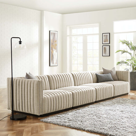 Conjure 4-Piece Channel Tufted Upholstered Fabric Sofa in Black Beige