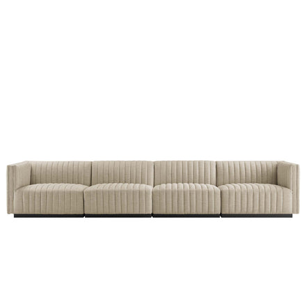 Conjure 4-Piece Channel Tufted Upholstered Fabric Sofa in Black Beige