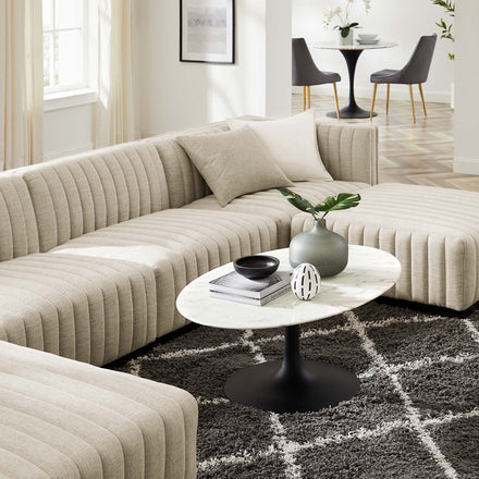 Conjure 6-Piece Channel Tufted Upholstered Fabric Sectional Sofa in Black Beige