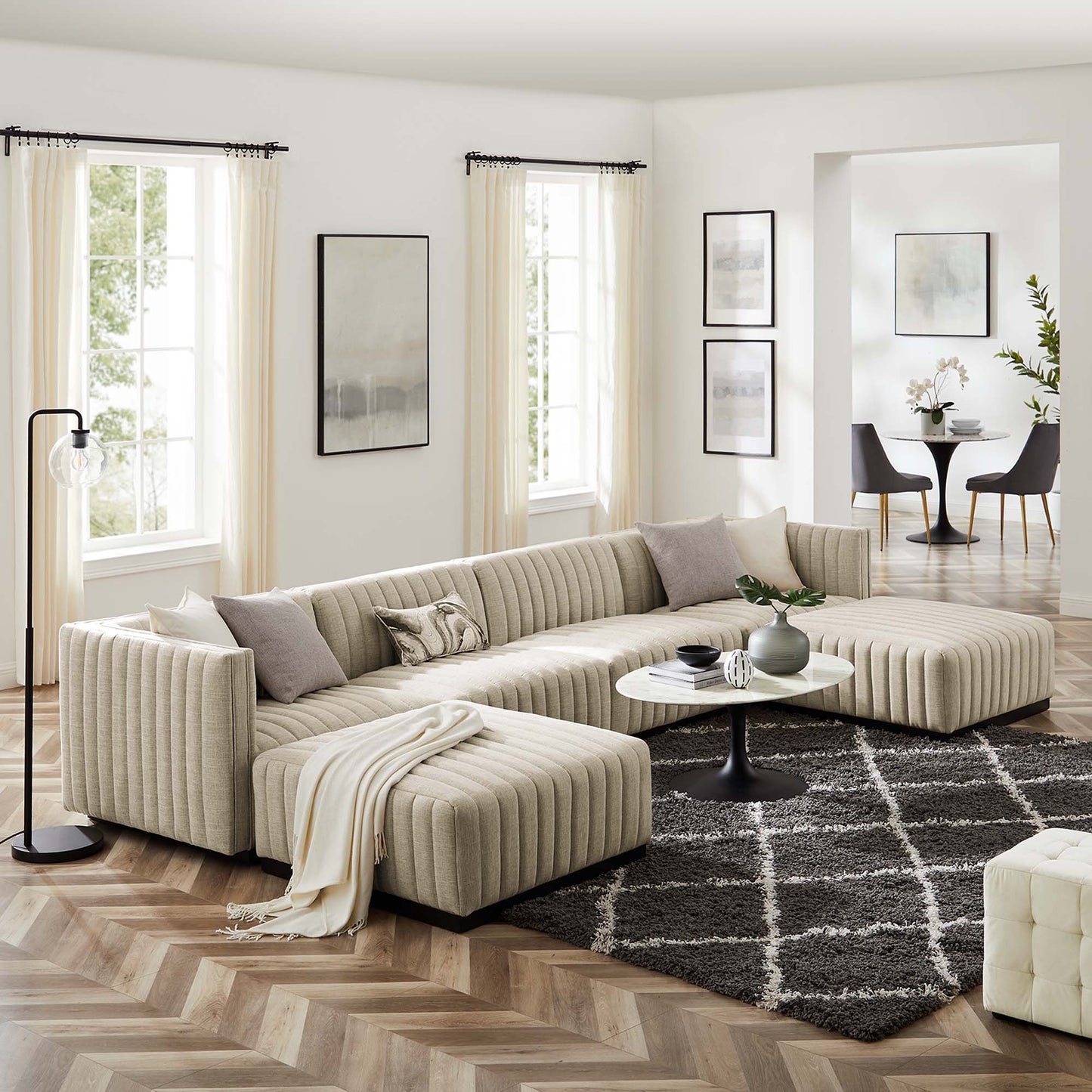 Conjure 6-Piece Channel Tufted Upholstered Fabric Sectional Sofa by Furniture for America