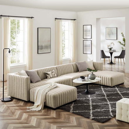Conjure 6-Piece Channel Tufted Upholstered Fabric Sectional Sofa in Black Beige