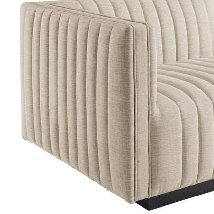 Conjure 6-Piece Channel Tufted Upholstered Fabric Sectional Sofa in Black Beige