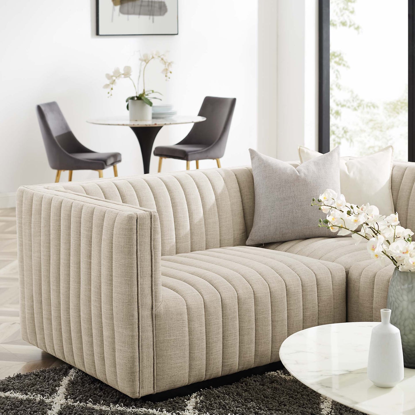 Conjure 4-Piece Channel Tufted Upholstered Fabric L-Shaped Sectional by Furniture for America