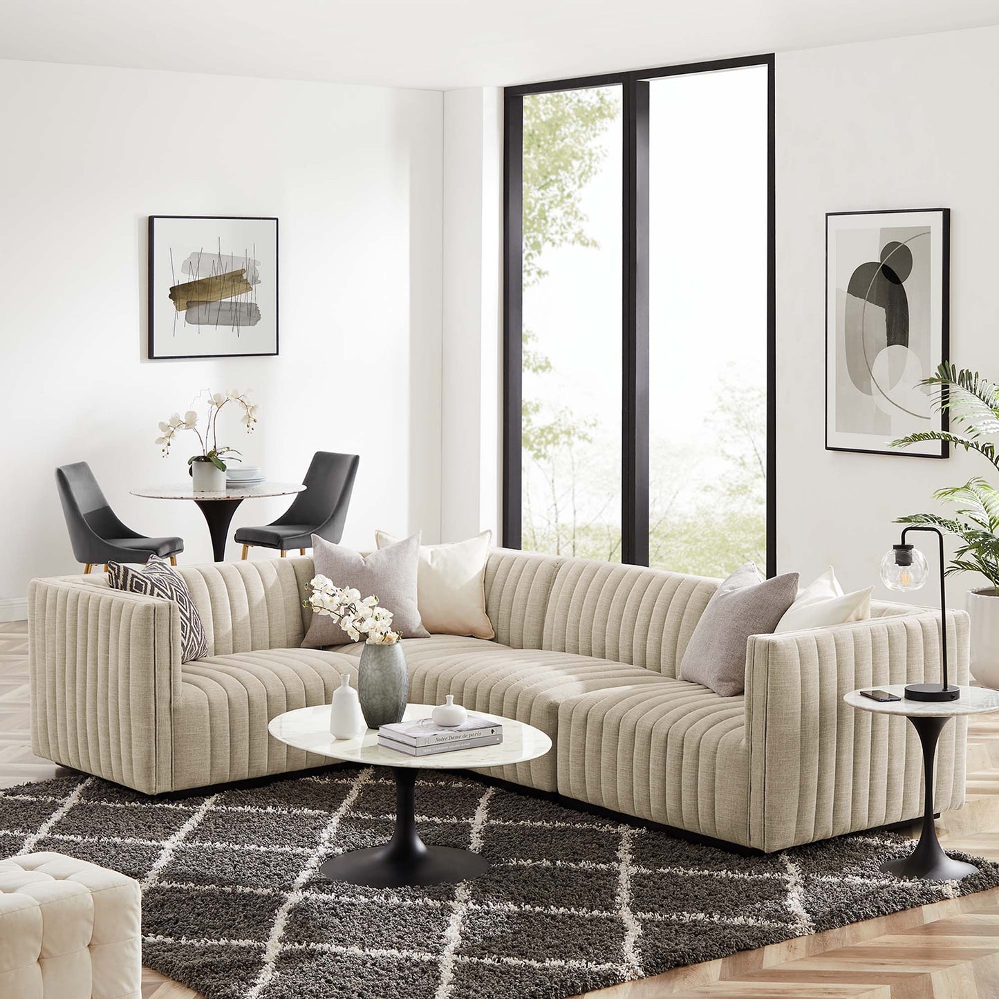 Conjure 4-Piece Channel Tufted Upholstered Fabric L-Shaped Sectional by Furniture for America
