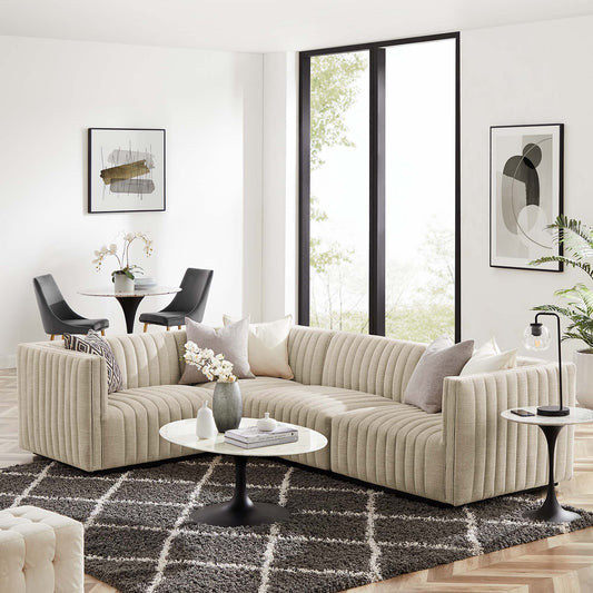 Conjure 4-Piece Channel Tufted Upholstered Fabric L-Shaped Sectional by Furniture for America