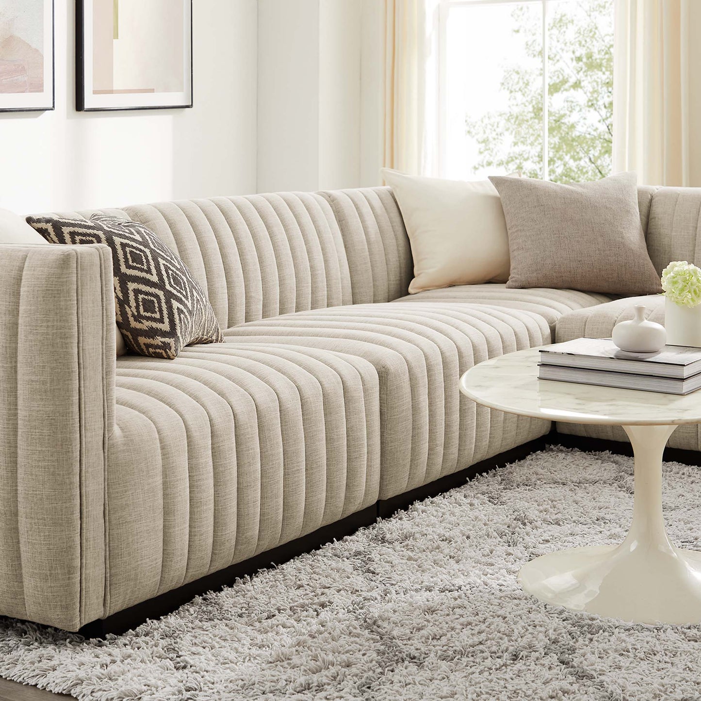 Conjure 4-Piece Channel Tufted Upholstered Fabric L-Shaped Sectional by Furniture for America
