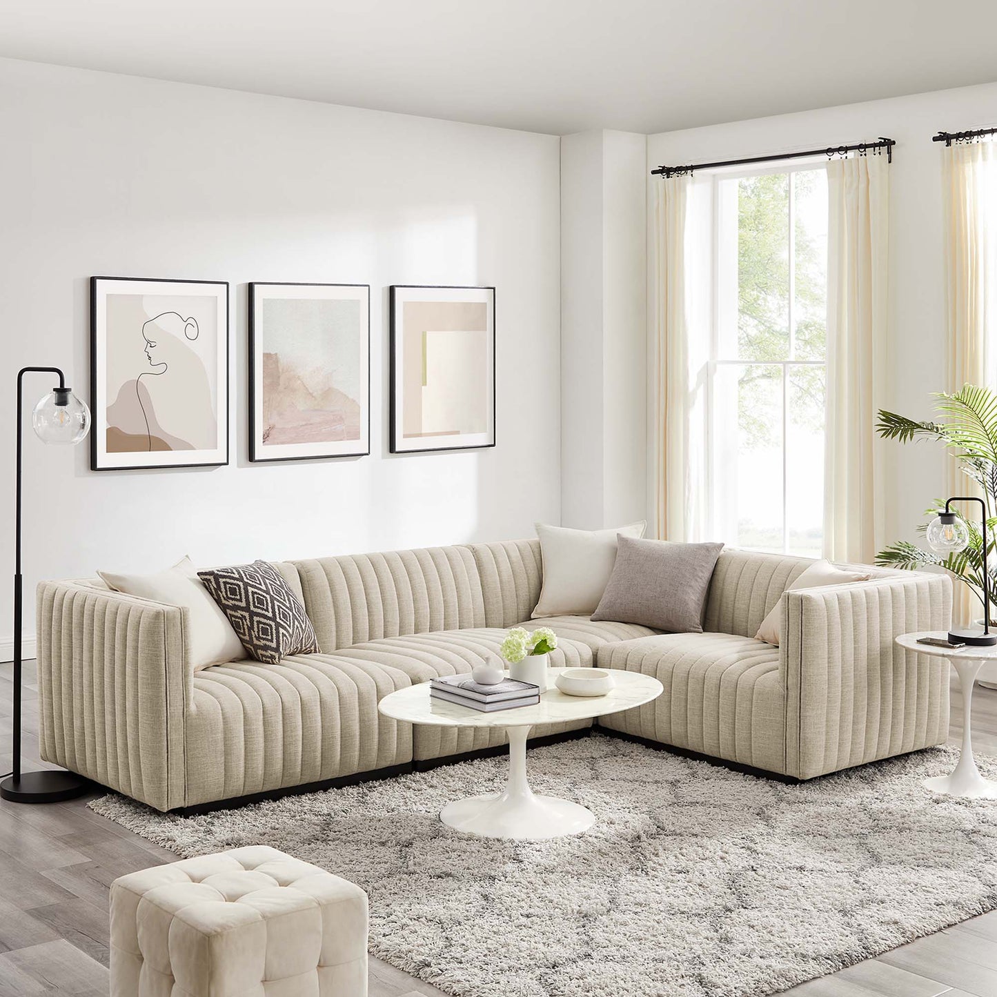 Conjure 4-Piece Channel Tufted Upholstered Fabric L-Shaped Sectional by Furniture for America