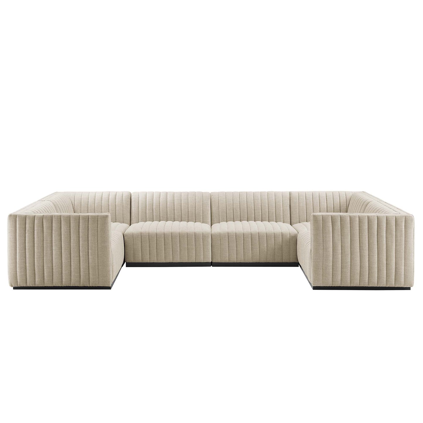 Conjure 6-Piece Channel Tufted Upholstered Fabric U-Shaped Sectional by Furniture for America