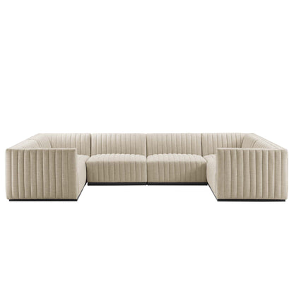 Conjure 6-Piece Channel Tufted Upholstered Fabric U-Shaped Sectional by Furniture for America