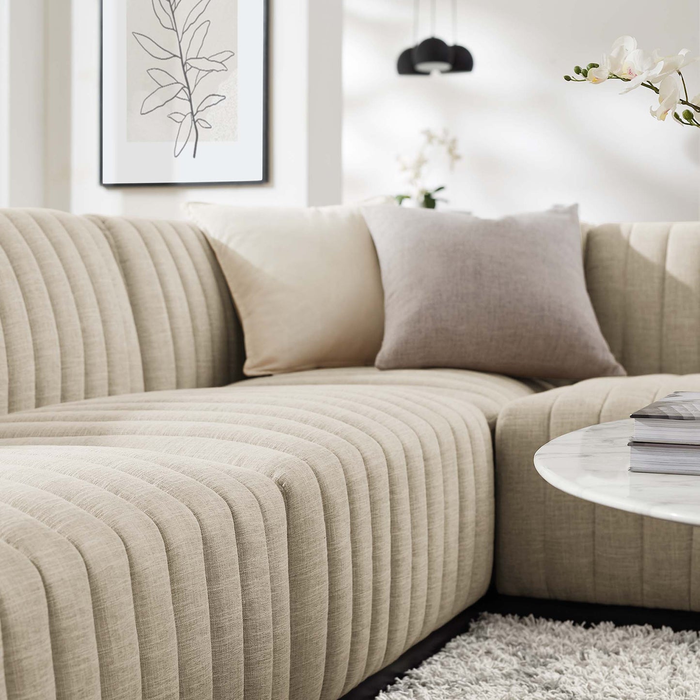Conjure 6-Piece Channel Tufted Upholstered Fabric U-Shaped Sectional by Furniture for America