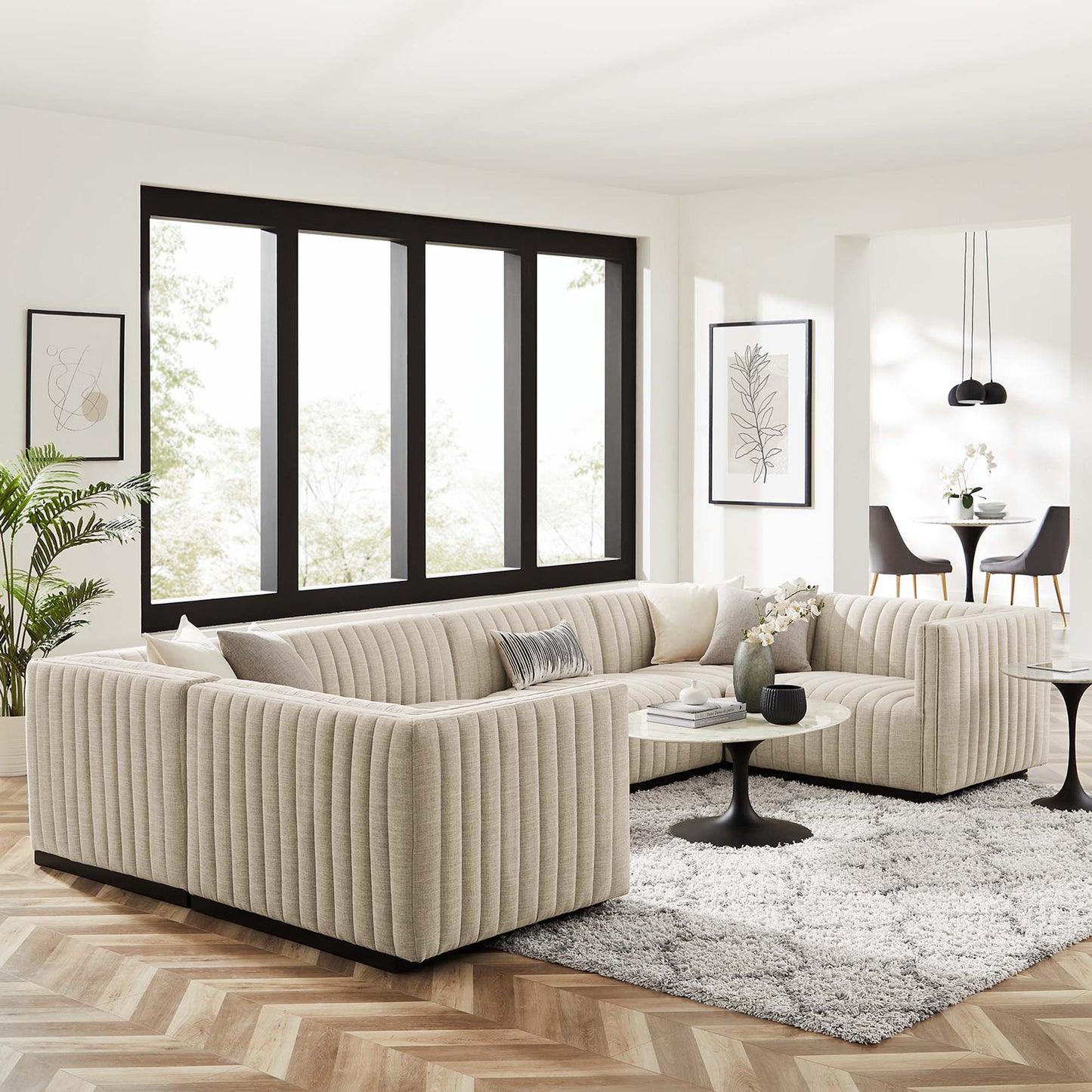 Conjure 6-Piece Channel Tufted Upholstered Fabric U-Shaped Sectional by Furniture for America