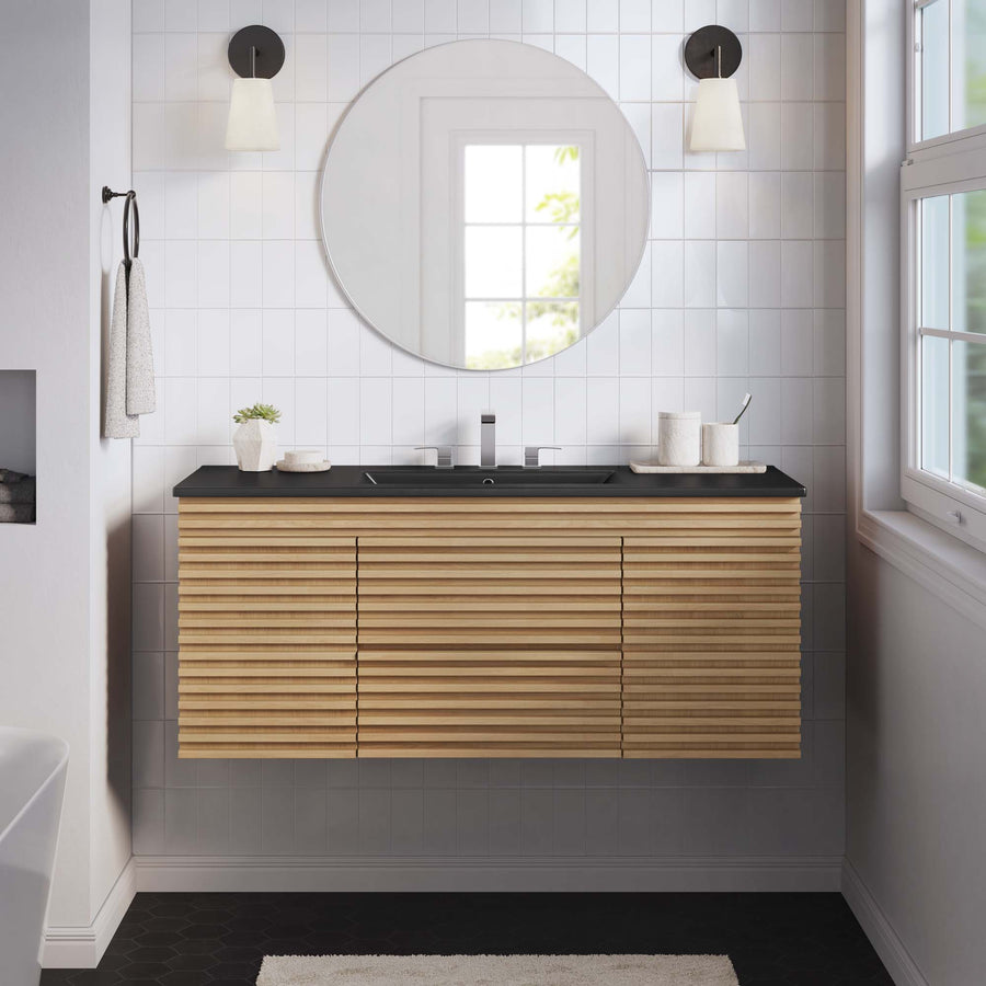 Vera 48" Wall-Mount Bathroom Vanity in Oak Black