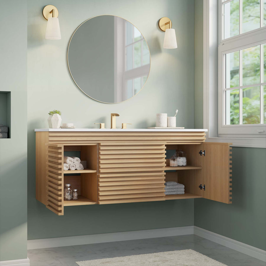 Vera 48" Wall-Mount Bathroom Vanity in Oak White