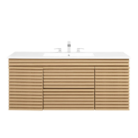 Render 48" Wall-Mount Bathroom Vanity in Oak White