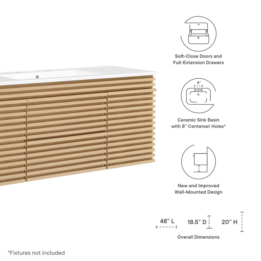 Vera 48" Wall-Mount Bathroom Vanity in Oak White