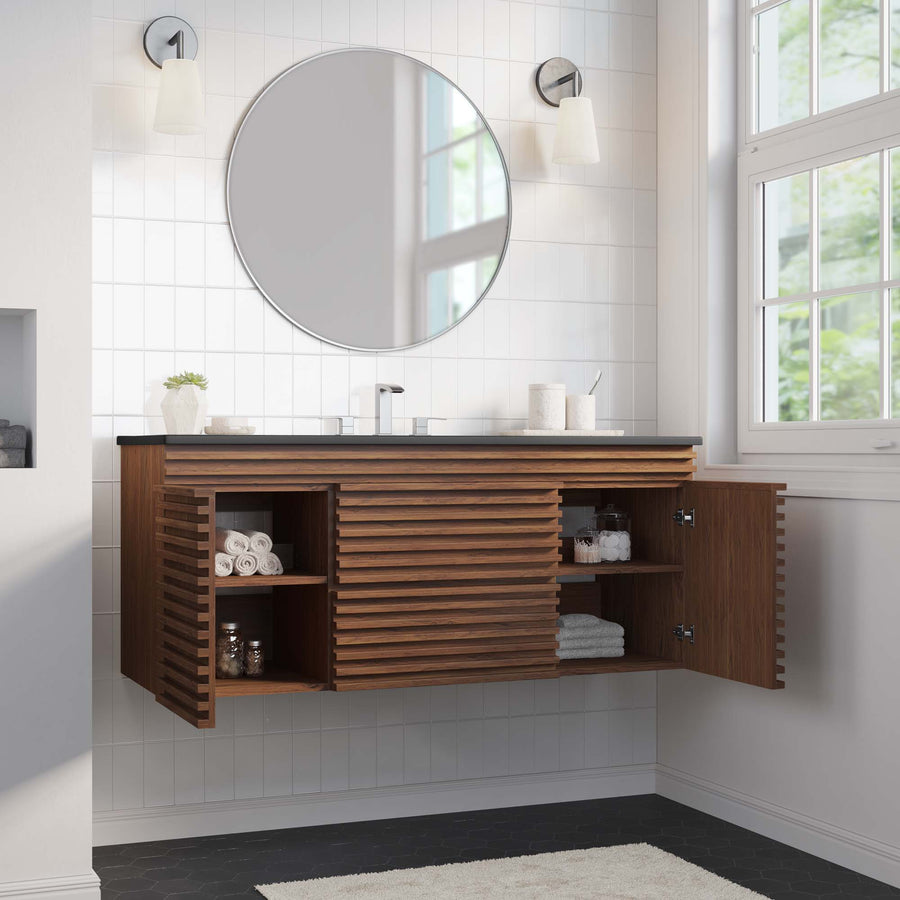 Vera 48" Wall-Mount Bathroom Vanity in Walnut Black