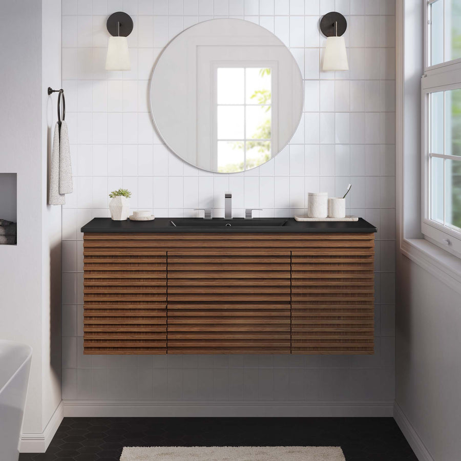 Vera 48" Wall-Mount Bathroom Vanity in Walnut Black