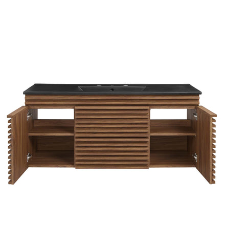 Render 48" Wall-Mount Bathroom Vanity in Walnut Black