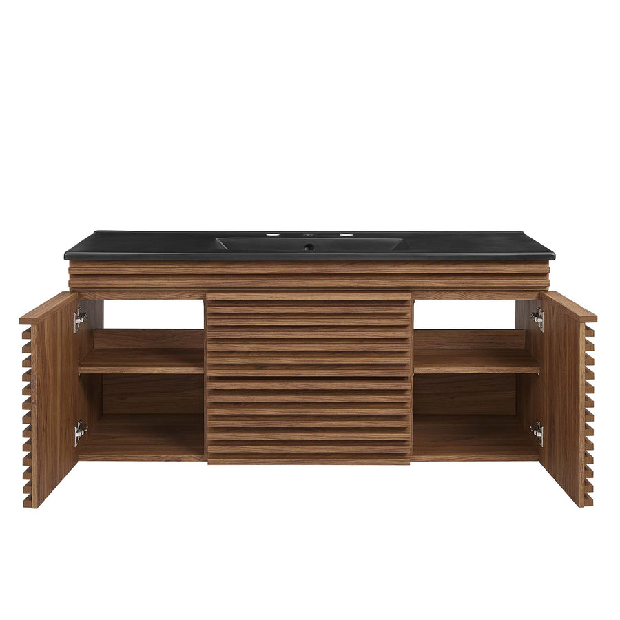 Vera 48" Wall-Mount Bathroom Vanity in Walnut Black