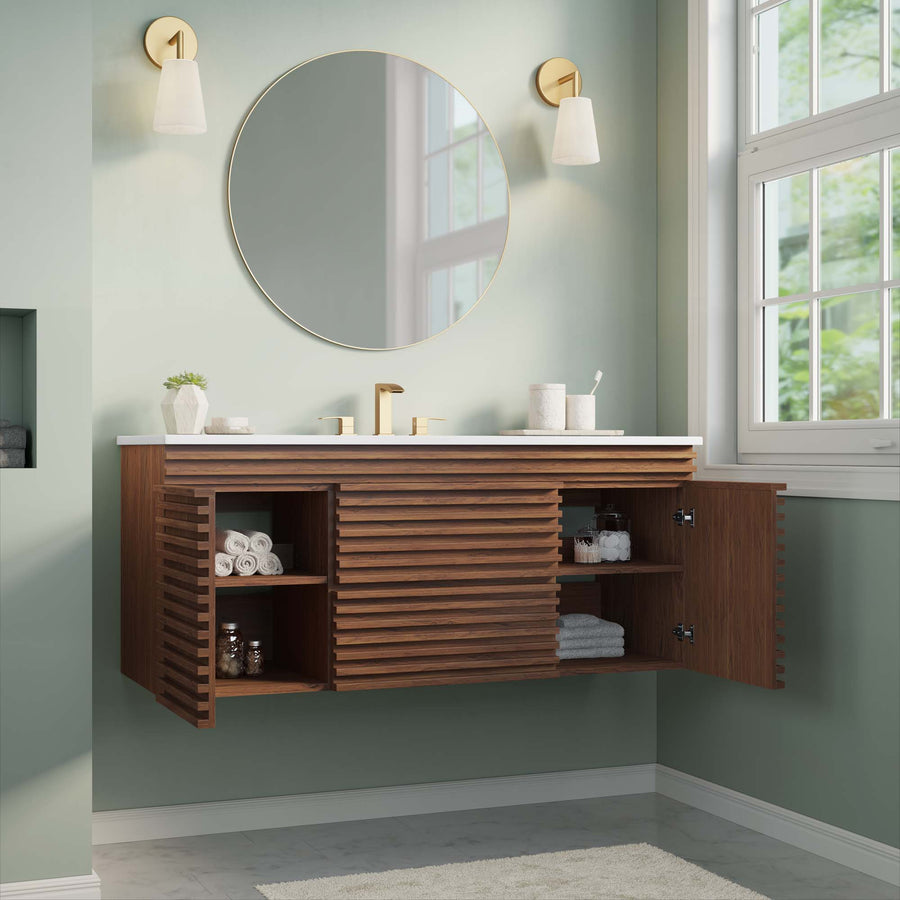 Vera 48" Wall-Mount Bathroom Vanity in Walnut White
