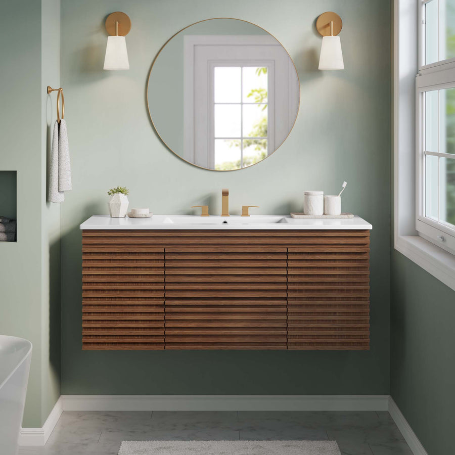 Vera 48" Wall-Mount Bathroom Vanity in Walnut White