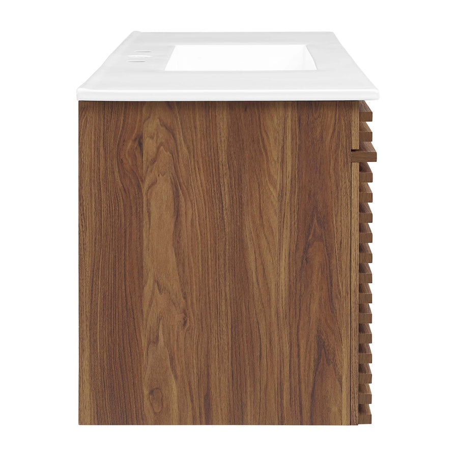 Vera 48" Wall-Mount Bathroom Vanity in Walnut White