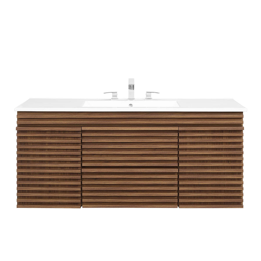 Vera 48" Wall-Mount Bathroom Vanity in Walnut White