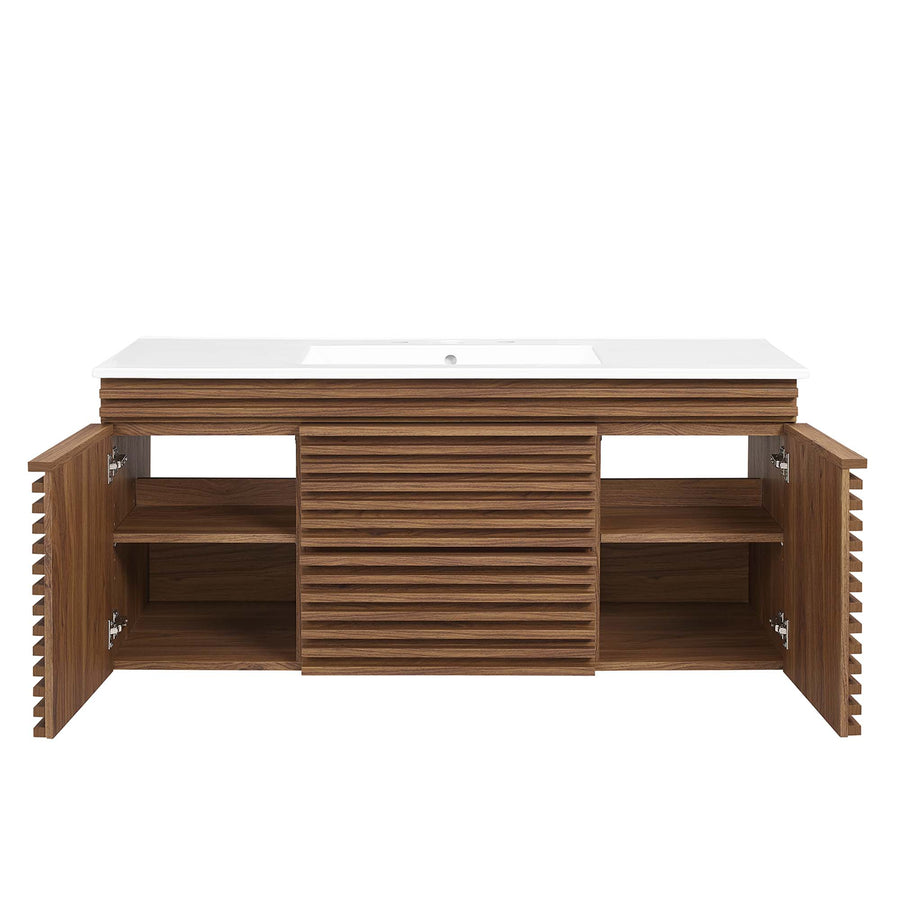 Vera 48" Wall-Mount Bathroom Vanity in Walnut White